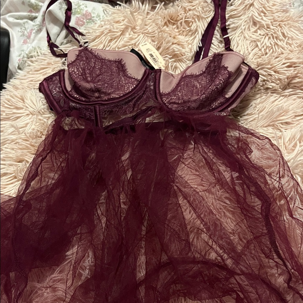 Elegant Lace Burgundy Babydoll Lingerie